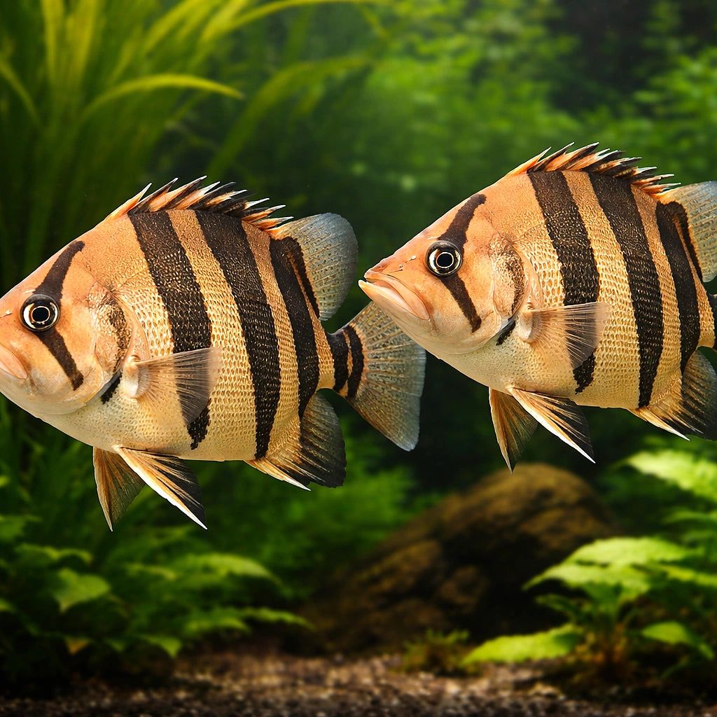 Datnioides qadrifasciatus 4 - — tropical fish for sale UK — AI pair planted view