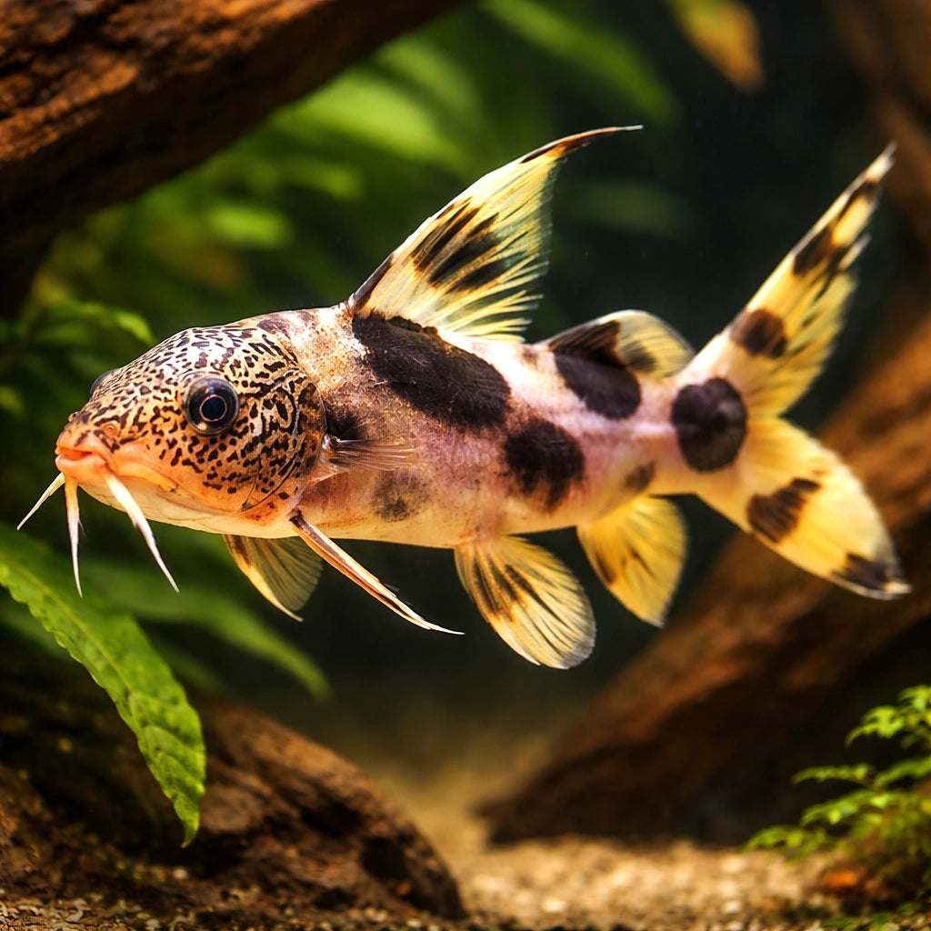 Decorated Upside-Down Catfi — tropical fish for sale UK — AI hero driftwood view