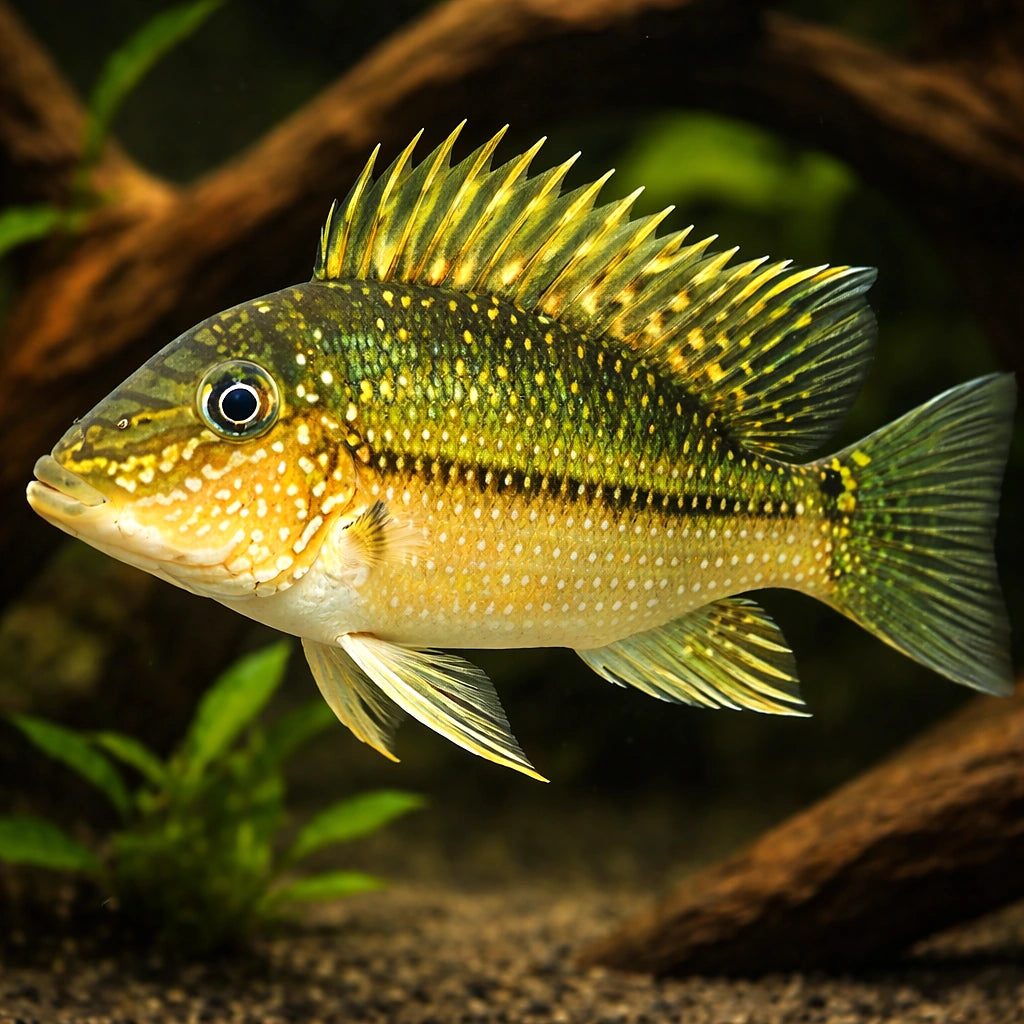 Demon Fish, Earth-Eater — tropical fish for sale UK — AI hero driftwood view