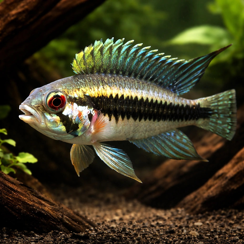 Diplotaenia Dwarf Cichlid — tropical fish for sale UK — AI hero driftwood view