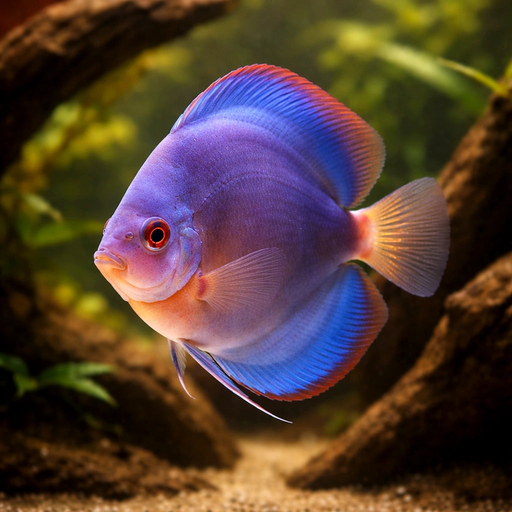 Discus blue — tropical fish for sale UK — AI hero driftwood view