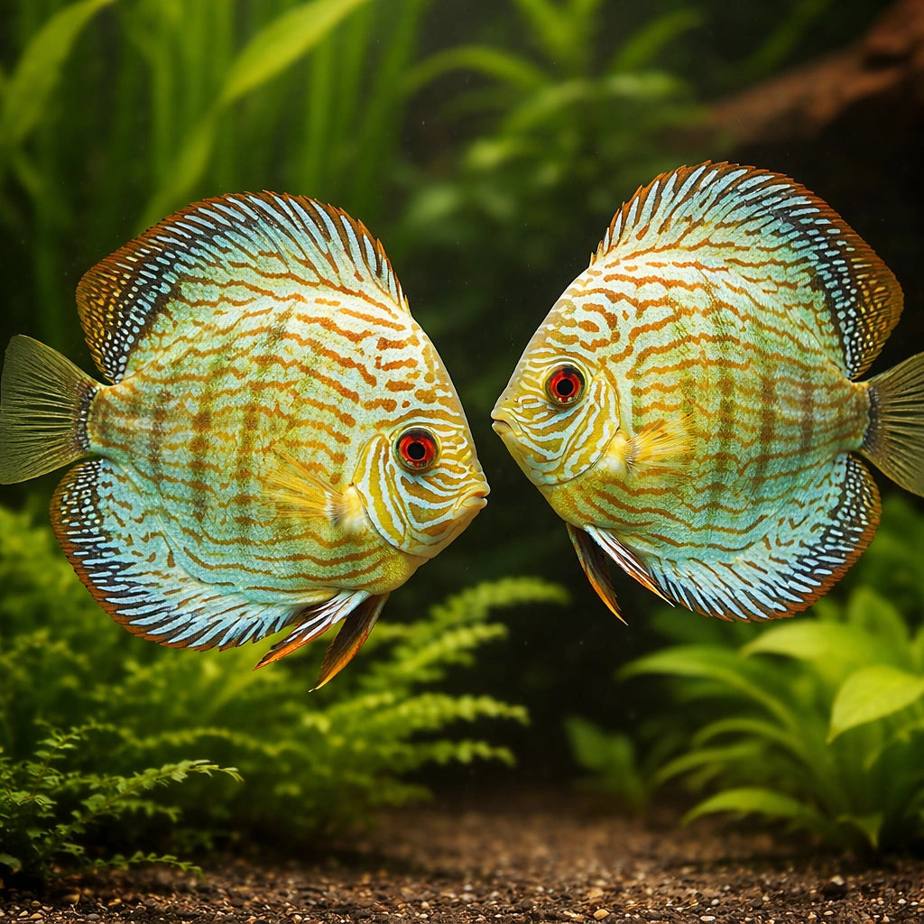 Discus blue turquoise — tropical fish for sale UK — AI pair planted view