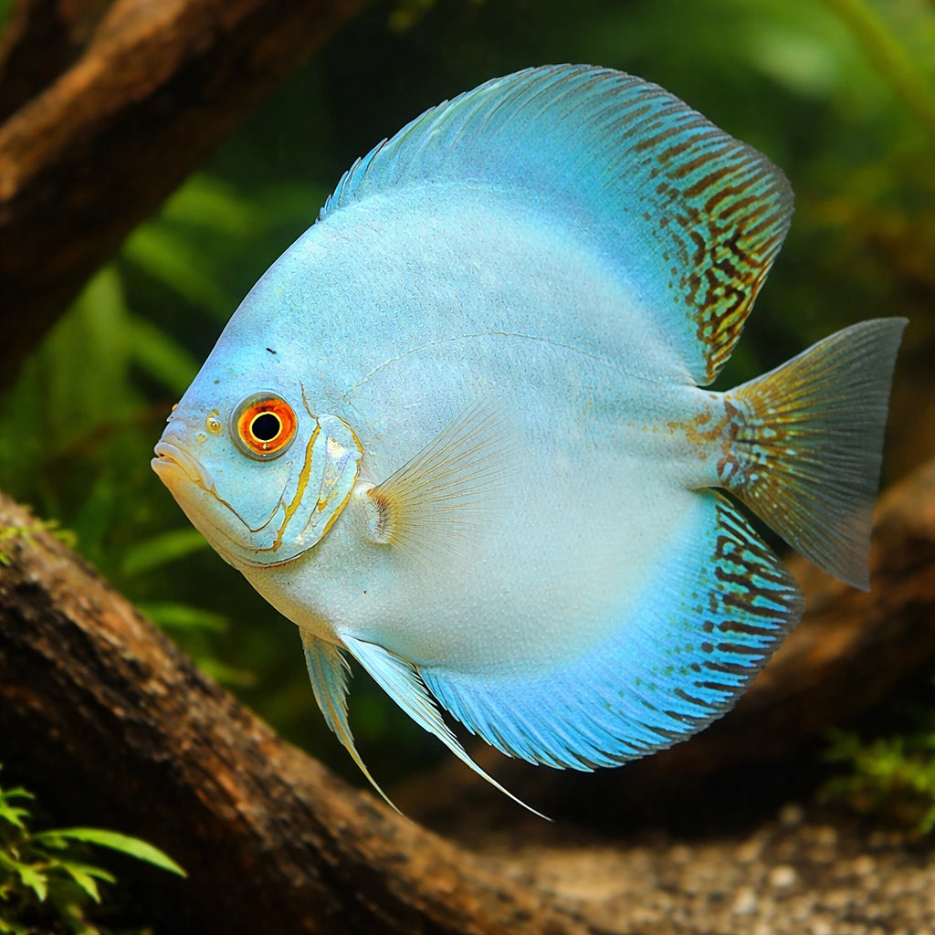 Discus cobalt — tropical fish for sale UK — AI hero driftwood view