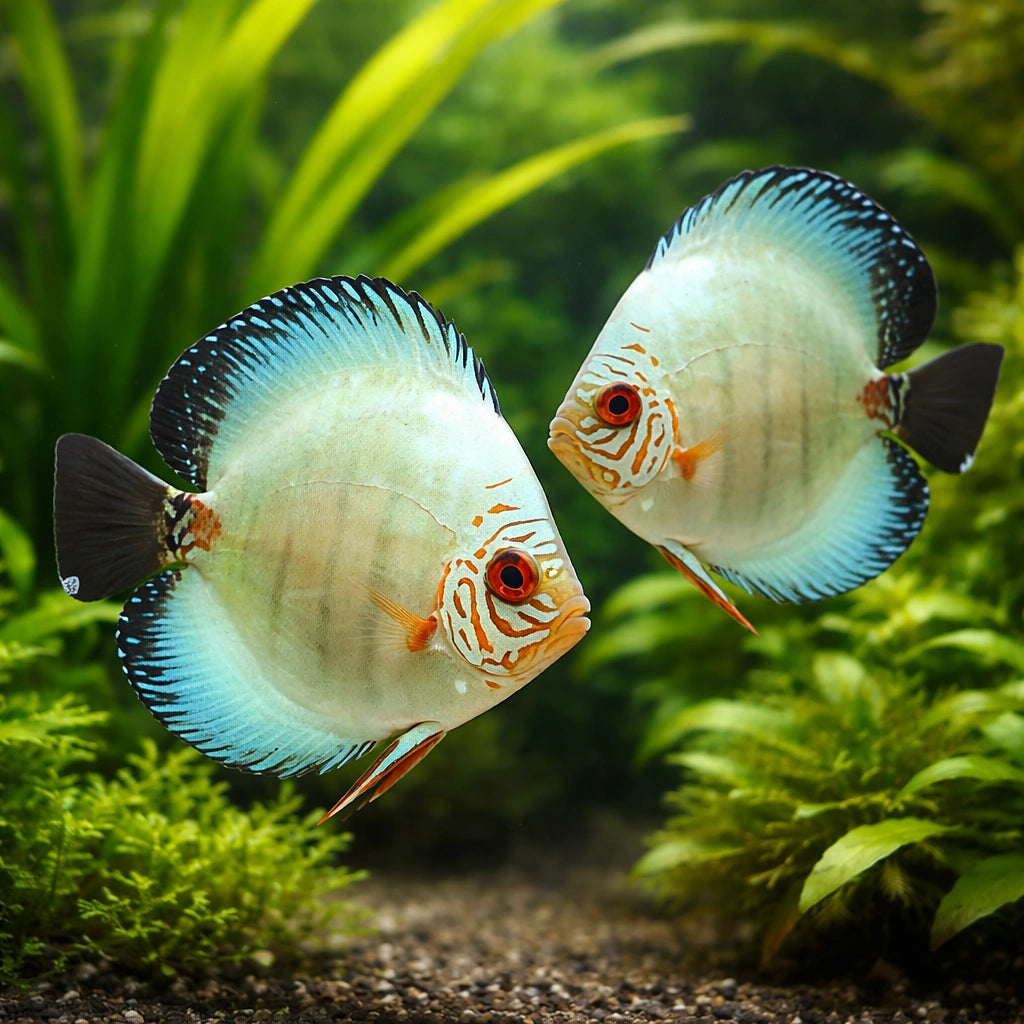 Discus neon blue — tropical fish for sale UK — AI pair planted view