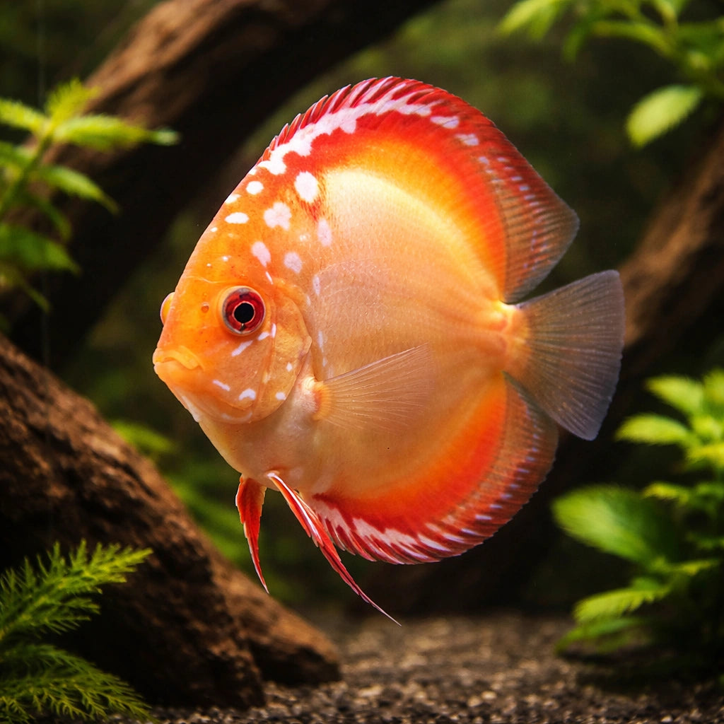 Discus pigeon blood — tropical fish for sale UK — AI hero driftwood view