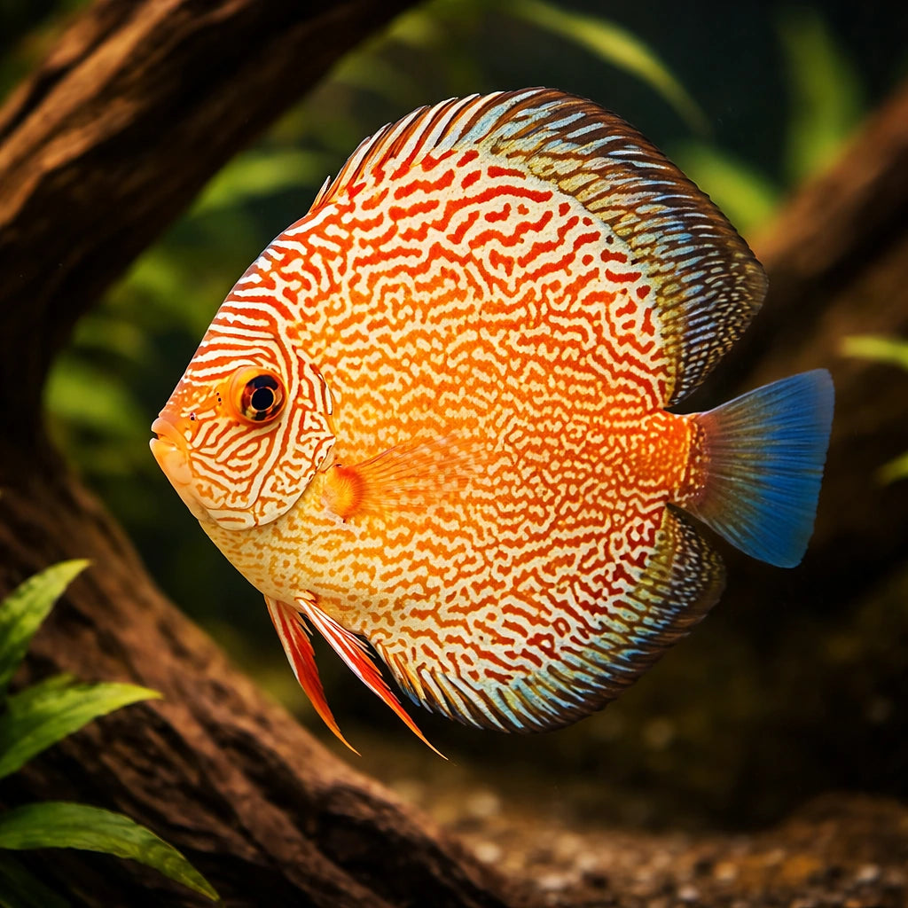 Discus red snake skin — tropical fish for sale UK — AI hero driftwood view