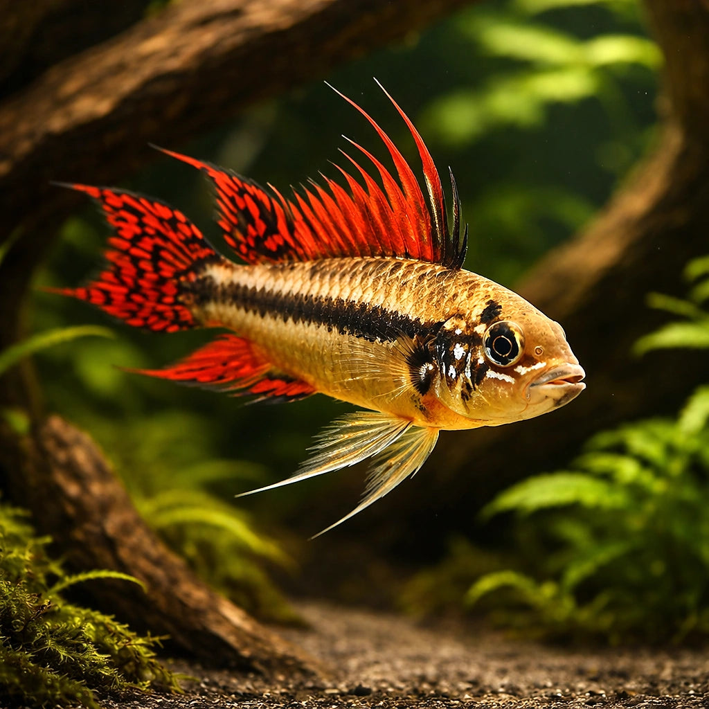 Cacadu Dwarf Cichlid double red — Cockatoo Dwarf Cichlid (Apistogramma cacatuoides) (Apistogramma cacatuoides) — A popular…