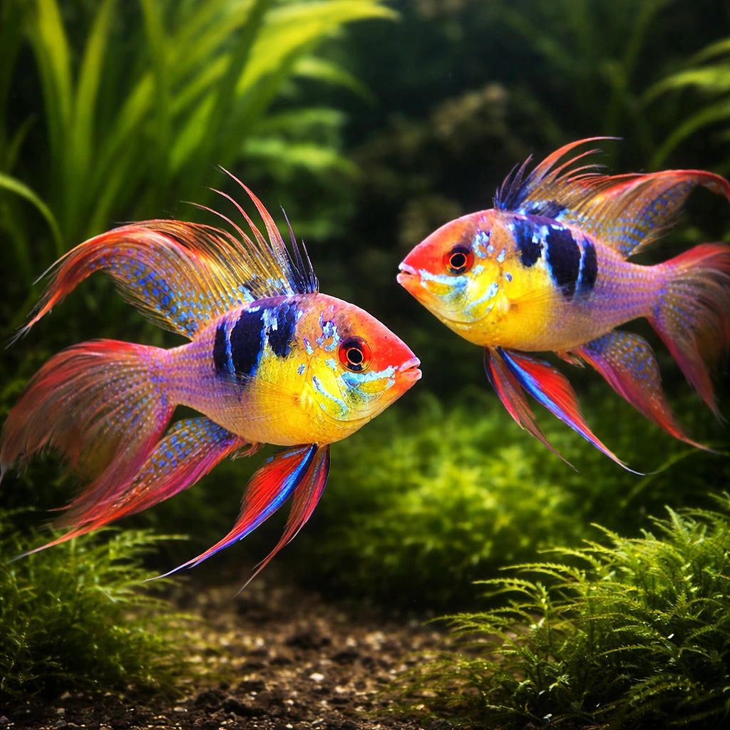 Long Fin Ram Cichlid (Mikrogeophagus ramirezi) - UK (Mikrogeophagus ramirezi) — Rare Long Fin Ram cichlid with vivid colour…