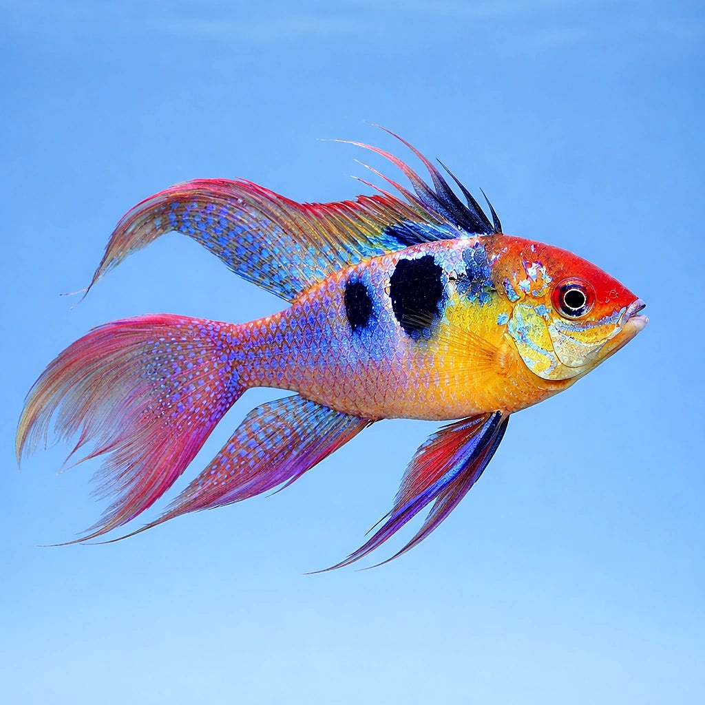 Long Fin Ram Cichlid (Mikrogeophagus ramirezi) - UK (Mikrogeophagus ramirezi) — Rare Long Fin Ram cichlid with vivid colour…