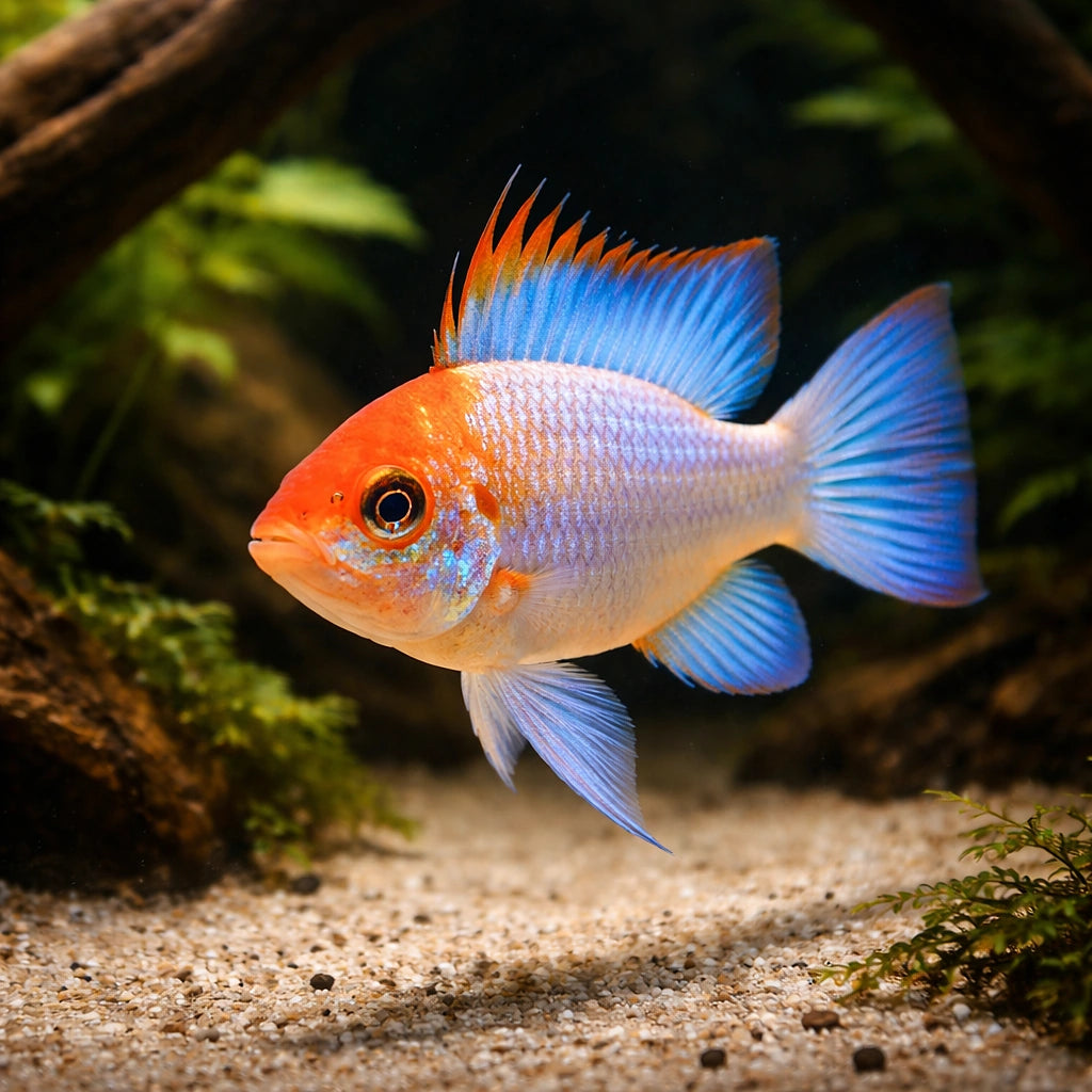Electric Blue Ram — Blue Red Head Ramirezi Dwarf Cichlid - UK (Mikrogeophagus ramirezi) — Striking Blue Red Head Ramirezi…