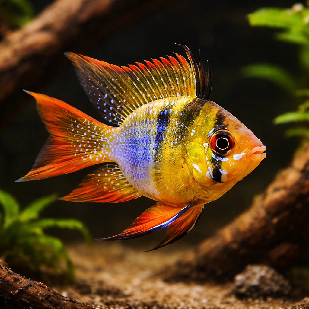 Ramirez Dwarf Cichlid balloon — Mikrogeophagus Ramirezi Balloon - UK (Mikrogeophagus ramirezi) — Striking Balloon Ram dwarf…