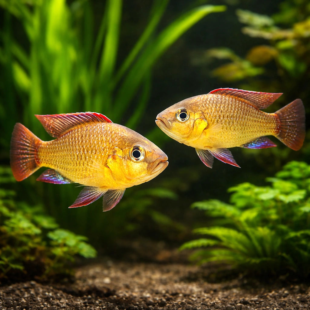 Dwarf Copper Mouth-Brooder — tropical fish for sale UK — AI pair planted view
