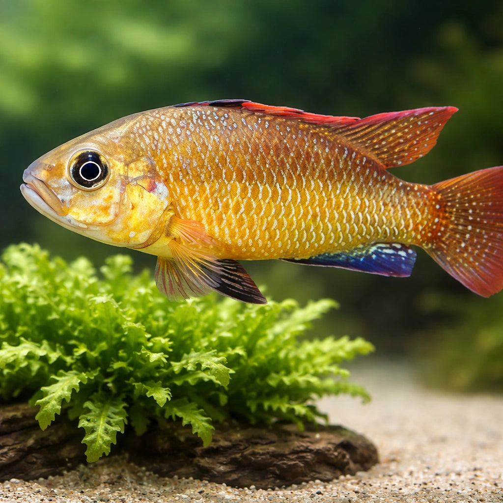 Dwarf Copper Mouth-Brooder — tropical fish for sale UK — AI scale plant view