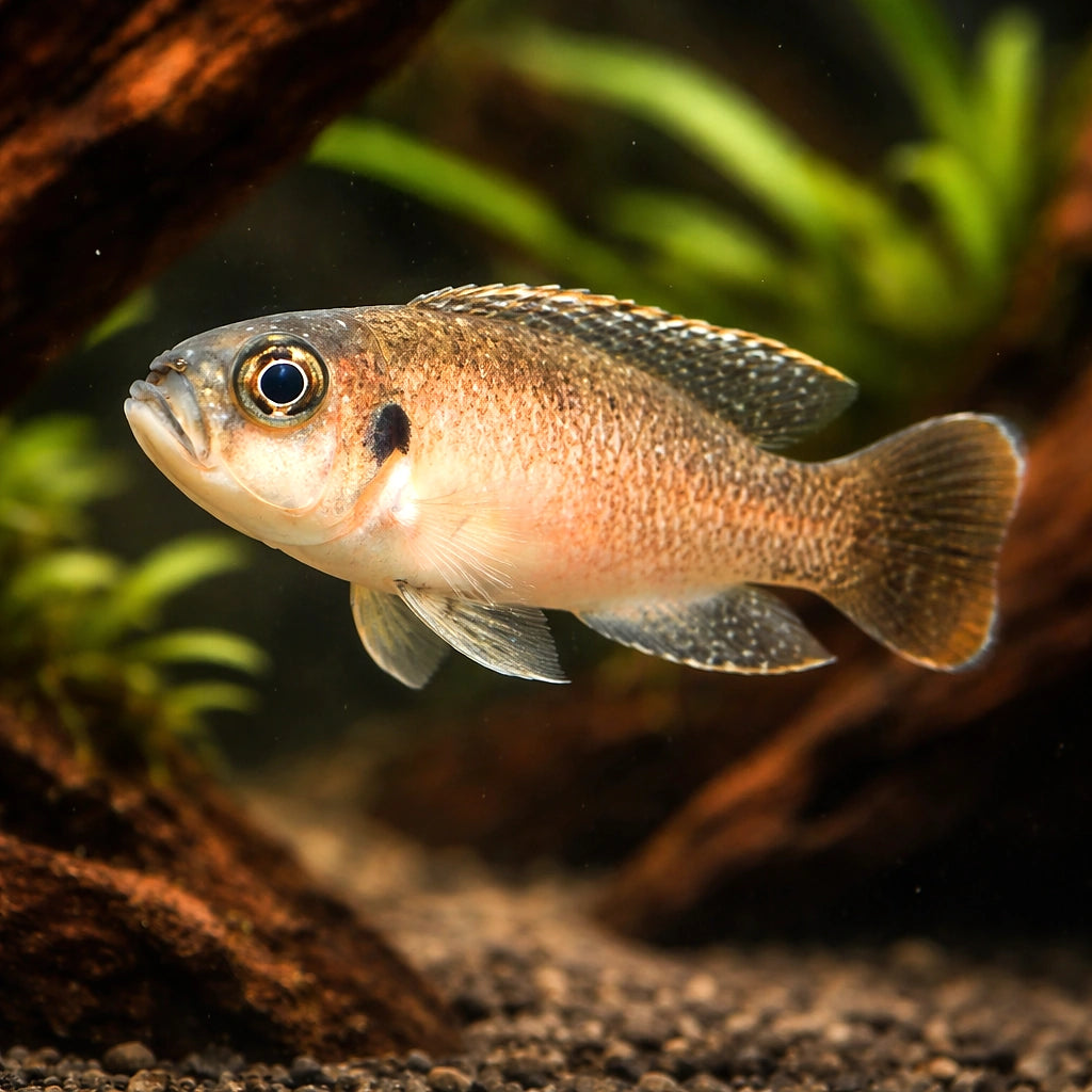Dwarf Shell-Dweller, Brevis — tropical fish for sale UK — AI hero driftwood view