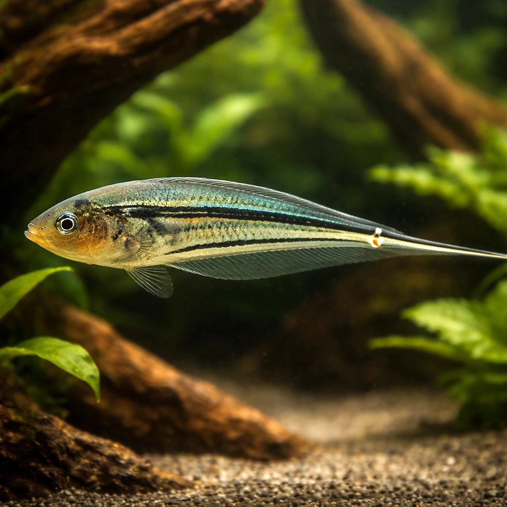Eigenmannia virescens 10 - — tropical fish for sale UK — AI hero driftwood view