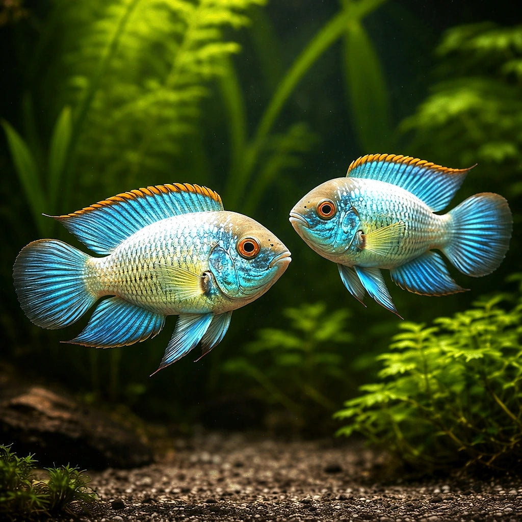 Electric Blue Acara — South American Cichlids for sale UK — AI pair planted view