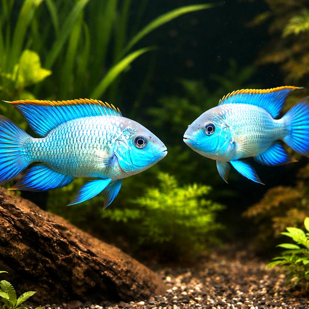Electric Blue Acara — South American Cichlids for sale UK — AI pair planted view