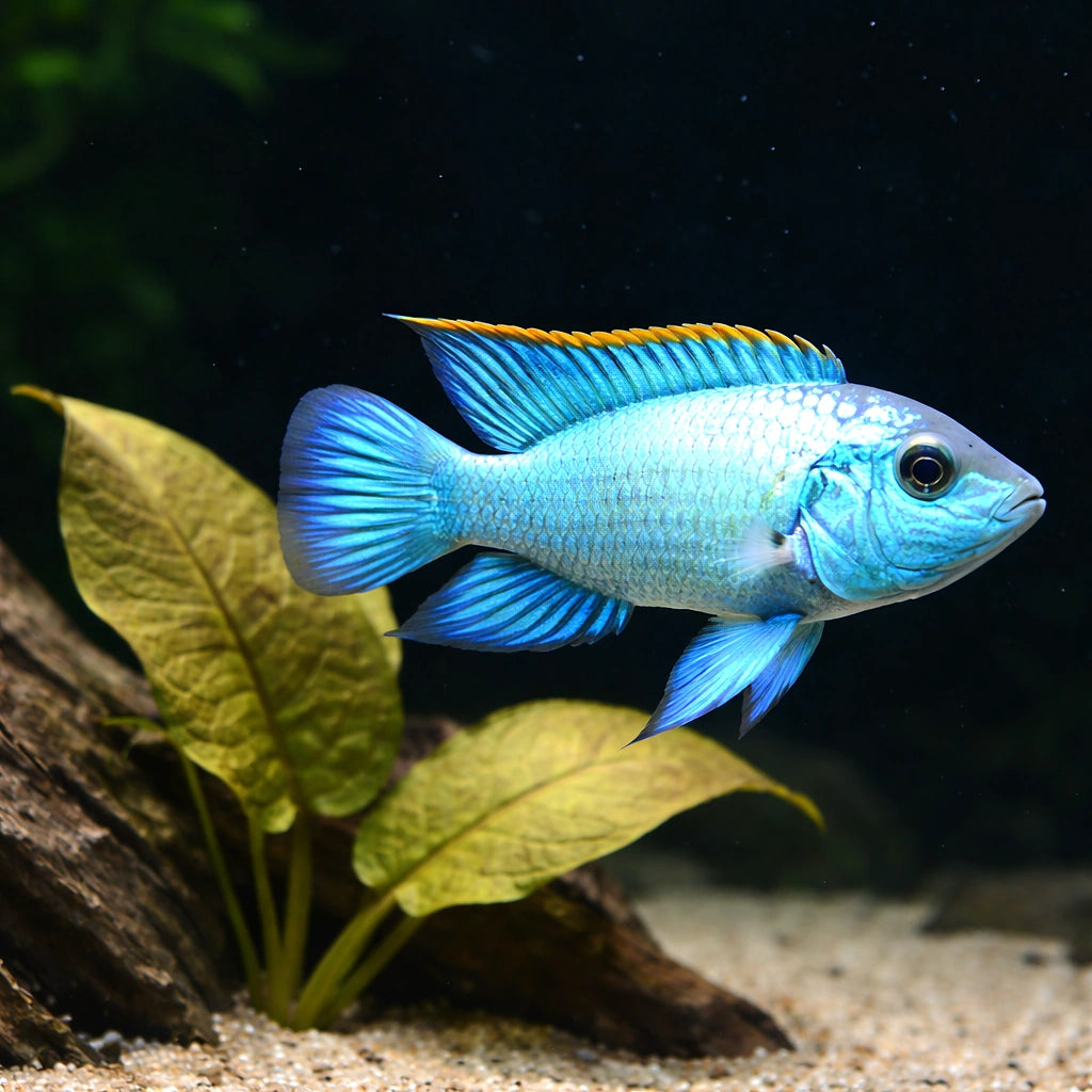 Electric Blue Acara — South American Cichlids for sale UK — AI scale plant view