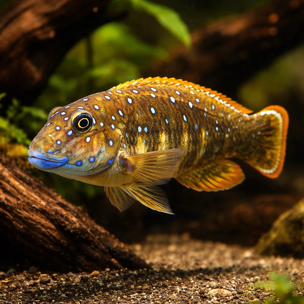 Eretmodus cyanostictus Kigoma 3 - — tropical fish for sale UK — AI hero driftwood view