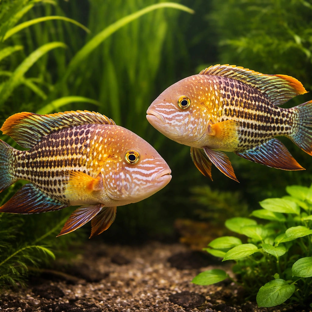 Esmeralda Cichlid, Green Teror — tropical fish for sale UK — AI pair planted view