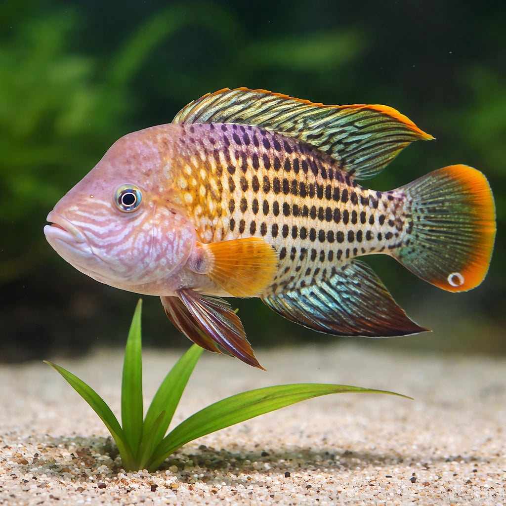 Esmeralda Cichlid, Green Teror — tropical fish for sale UK — AI scale plant view