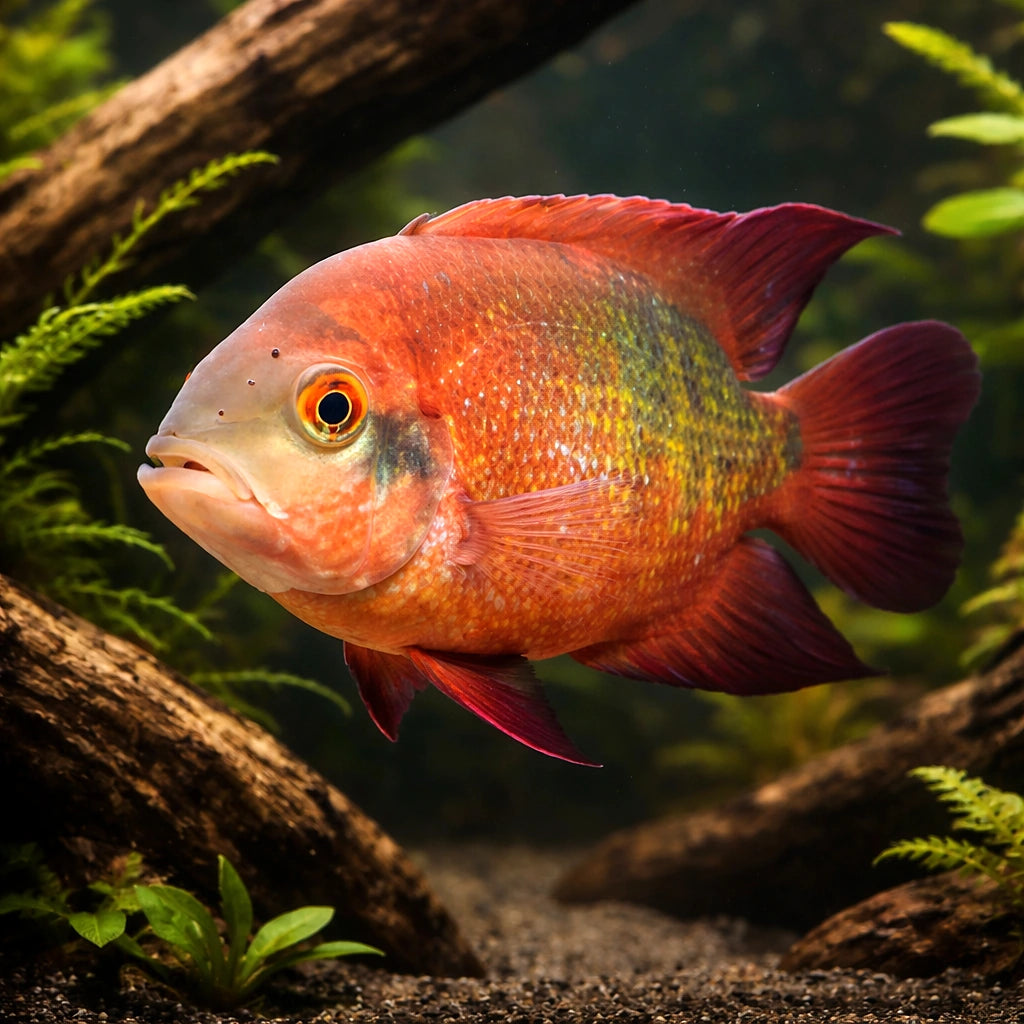 F Cichlid, Smaragd Cichlid, — tropical fish for sale UK — AI hero driftwood view