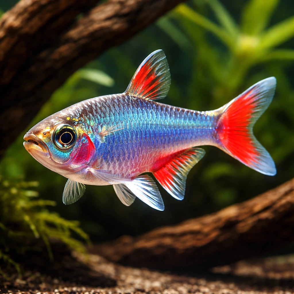 False Bloodfin — tropical fish for sale UK — AI hero driftwood view