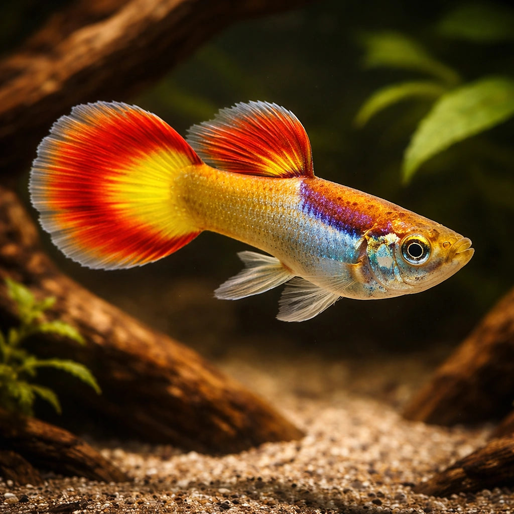 Fancy Guppy — Guppy for sale UK — AI hero driftwood view