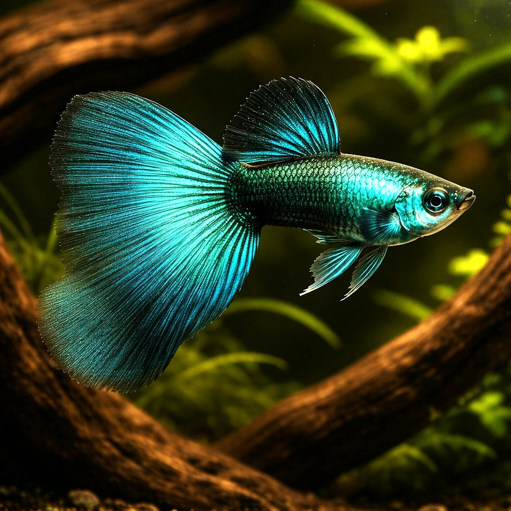 Fancy Guppy — Guppy for sale UK — AI hero driftwood view