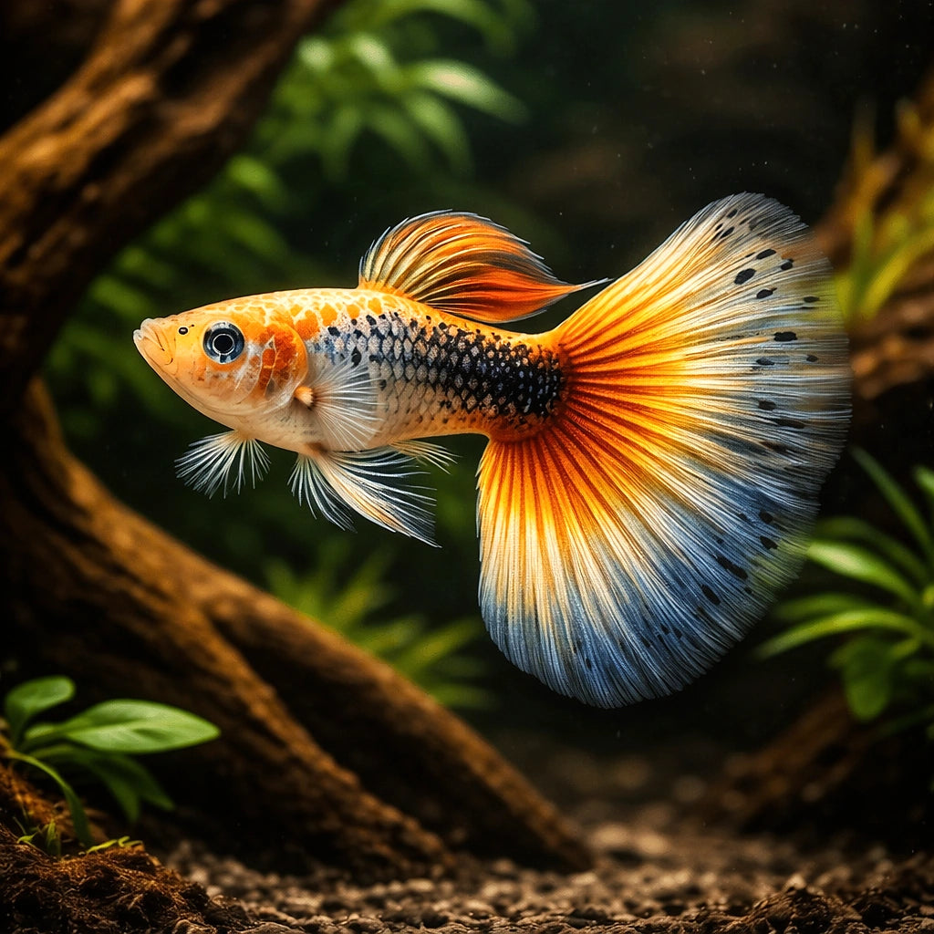 Fancy Guppy — Guppy for sale UK — AI hero driftwood view