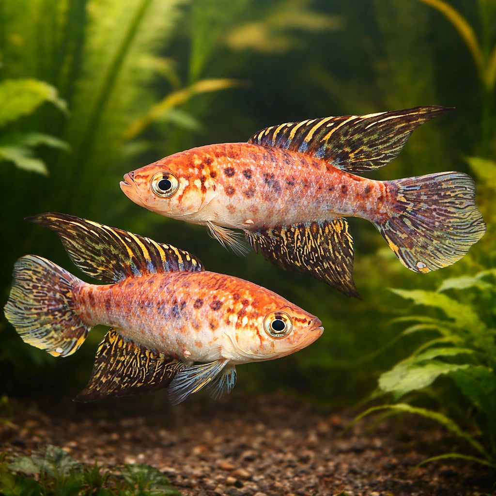 Feather-Fin Pearl Fish — tropical fish for sale UK — AI pair planted view