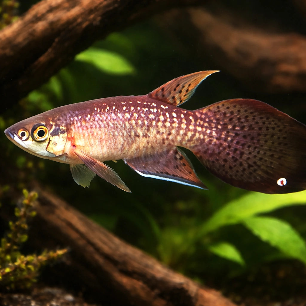 Featherfin Panchax, Common — tropical fish for sale UK — AI hero driftwood view