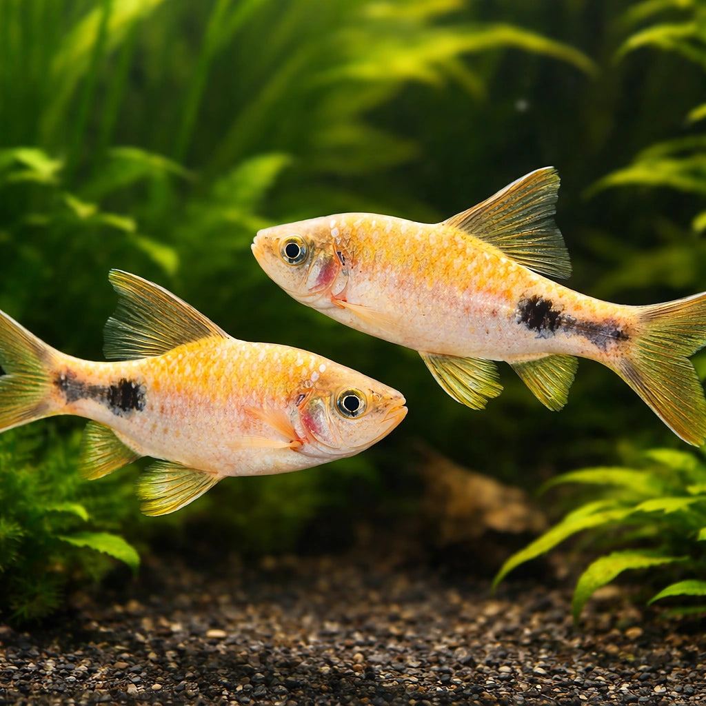 Filament Barb, Black-Spot Barb — tropical fish for sale UK — AI pair planted view