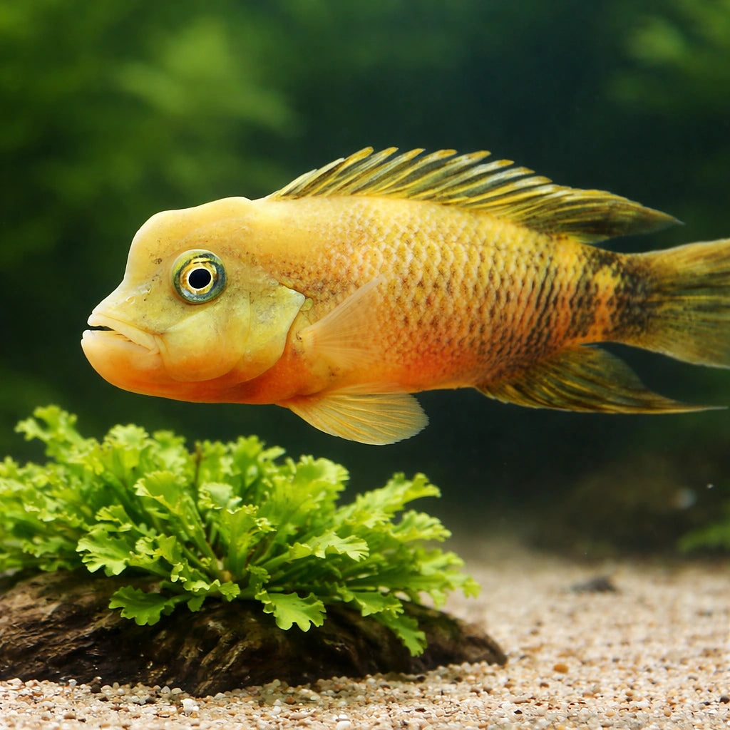 Flathead Cichlid, Buffalohe — tropical fish for sale UK — AI scale plant view