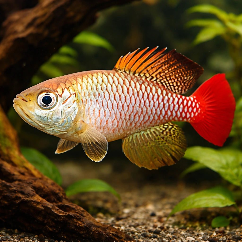 Foersch's Nothobranch — tropical fish for sale UK — AI hero driftwood view