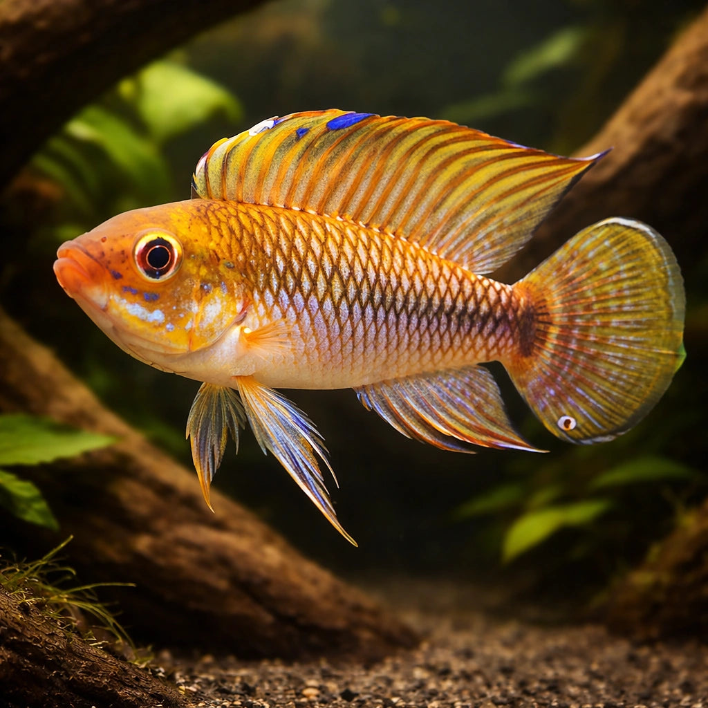 For Stripes Dwarf Cichlid — tropical fish for sale UK — AI hero driftwood view