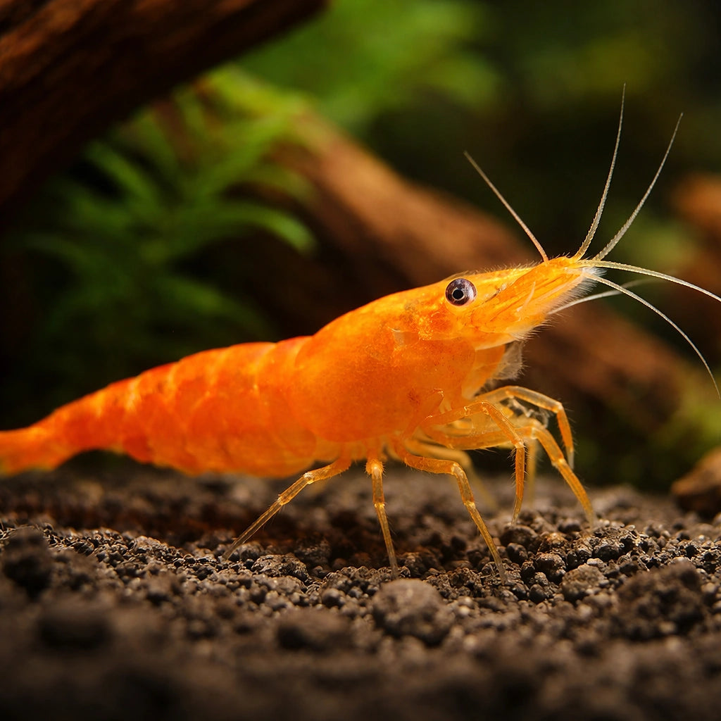 Orange Sakura Shrimp (Neocaridina davidi) - UK (Neocaridina davidi) — Vibrant Orange Sakura shrimp for planted freshwater…