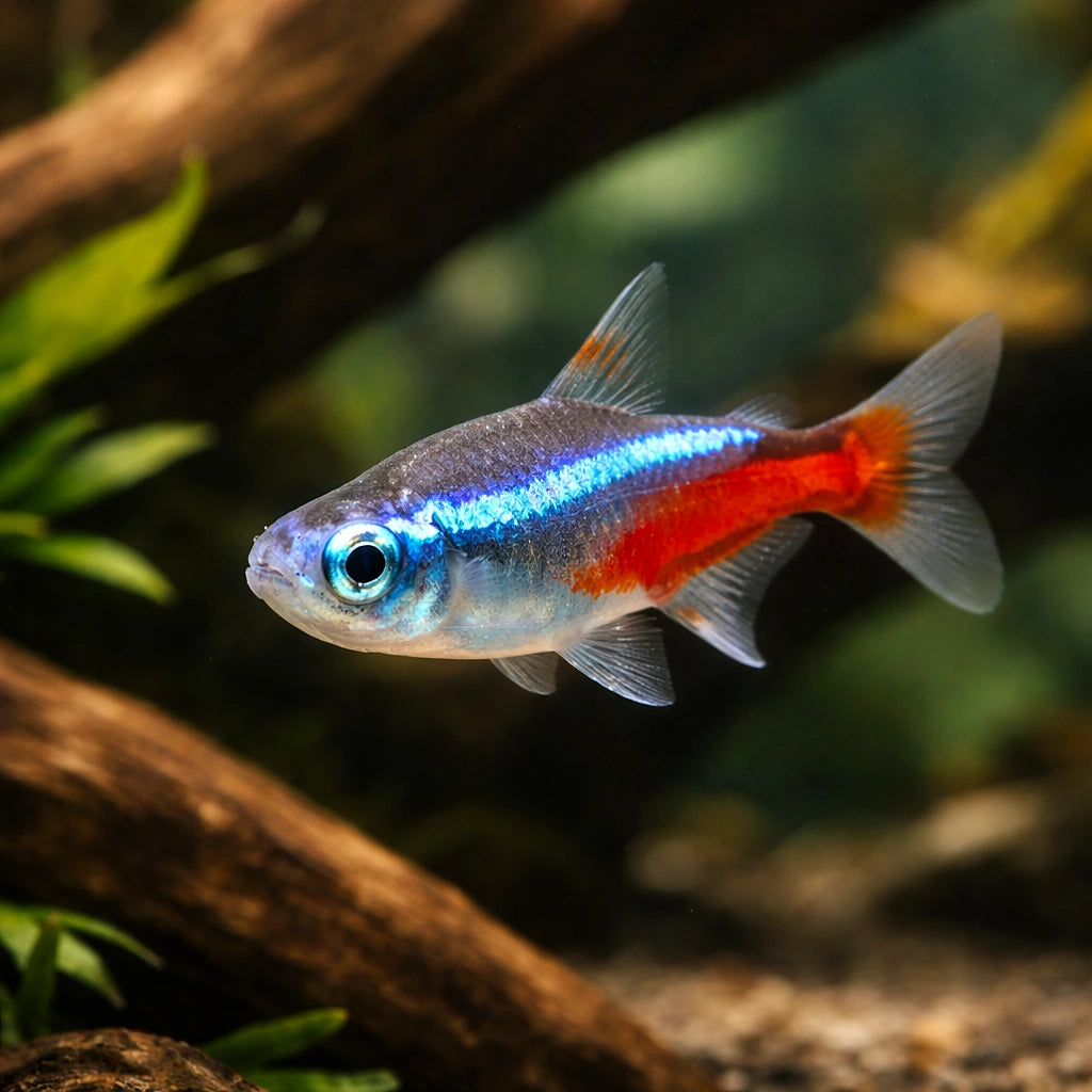 Neon Tetra — Neon Blue Tetra (Paracheirodon simulans) - UK (Paracheirodon innesi) — A dazzling shoaling tetra with electric…