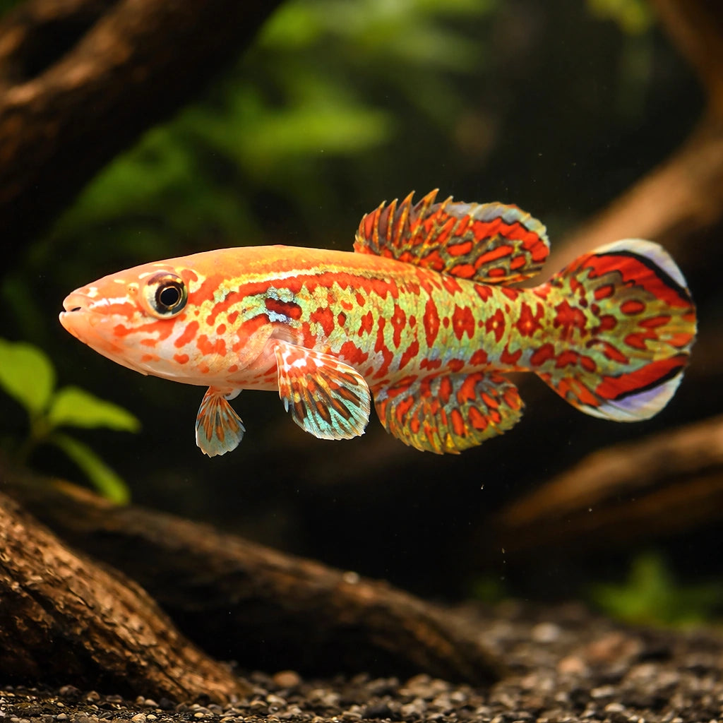 Gardner's Killifish — tropical fish for sale UK — AI hero driftwood view