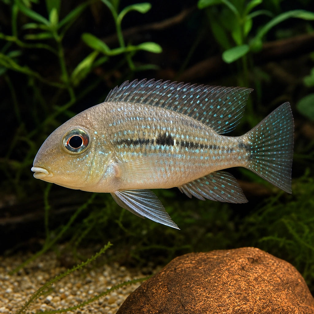 Geophagus sveni Rio Parana 3-4 cm | Earth Eater Cichlid — AI natural aquarium view