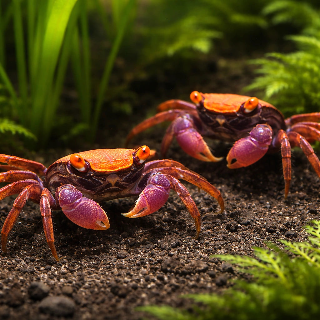 Geosesarma sp. red carnaval — tropical fish for sale UK — AI pair planted view