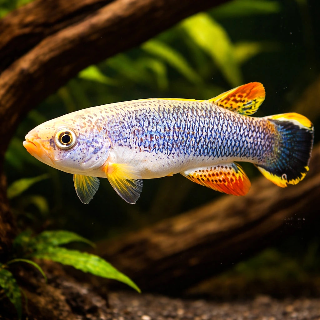 Giant Rivulus, Hart's Rivulus — tropical fish for sale UK — AI hero driftwood view