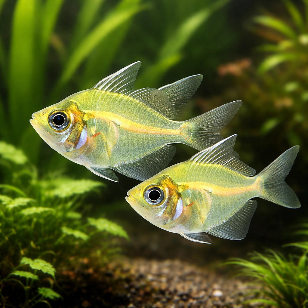 Glass Perch, Glassfish, Ind — tropical fish for sale UK — AI pair planted view