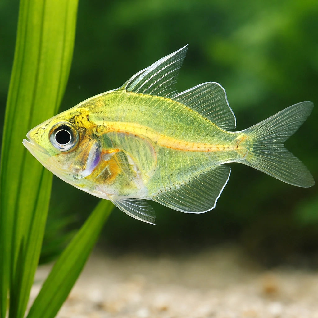 Glass Perch, Glassfish, Ind — tropical fish for sale UK — AI scale plant view