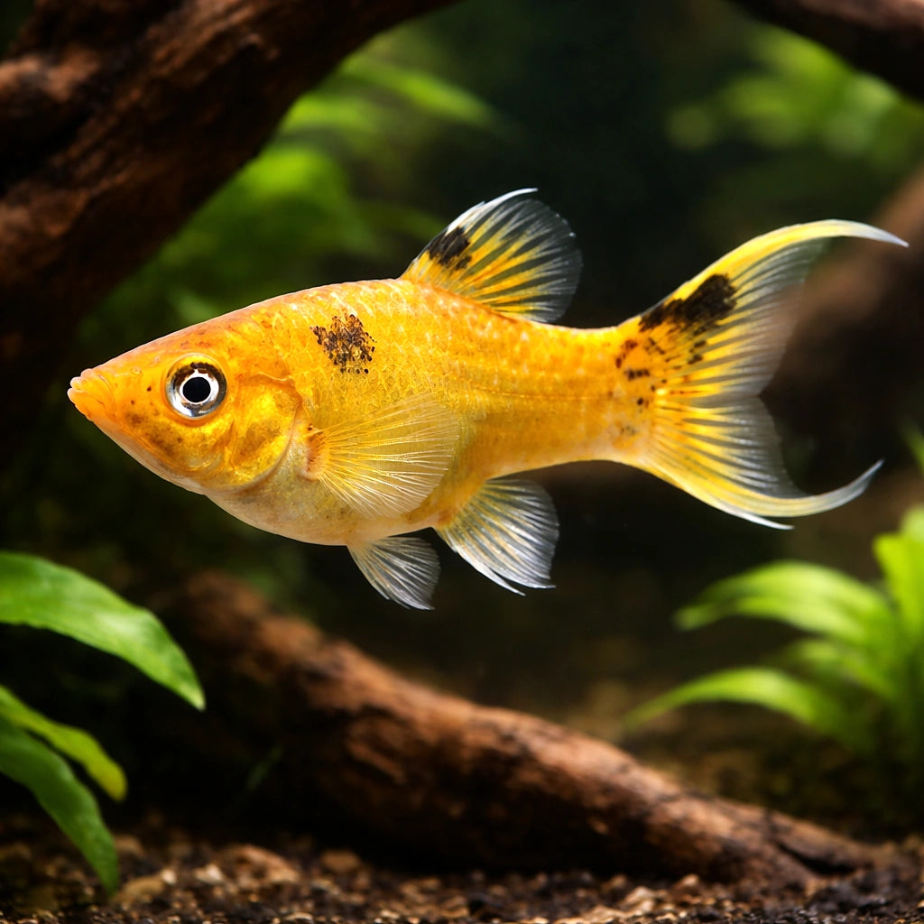 X Poecilia Shpenops Molly Mix Tropical Fish Tank, Beautiful Freshwater Livebearers That Thrive in Community Tanks, Ideal for Creating a Lively Aquatic Environment, Stunning Colors for Every Aquarium — for sale UK — AI hero driftwood view