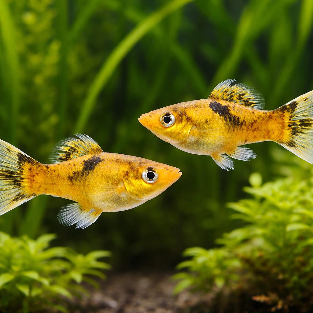 X Poecilia Shpenops Molly Mix Tropical Fish Tank, Beautiful Freshwater Livebearers That Thrive in Community Tanks, Ideal for Creating a Lively Aquatic Environment, Stunning Colors for Every Aquarium — for sale UK — AI pair planted view