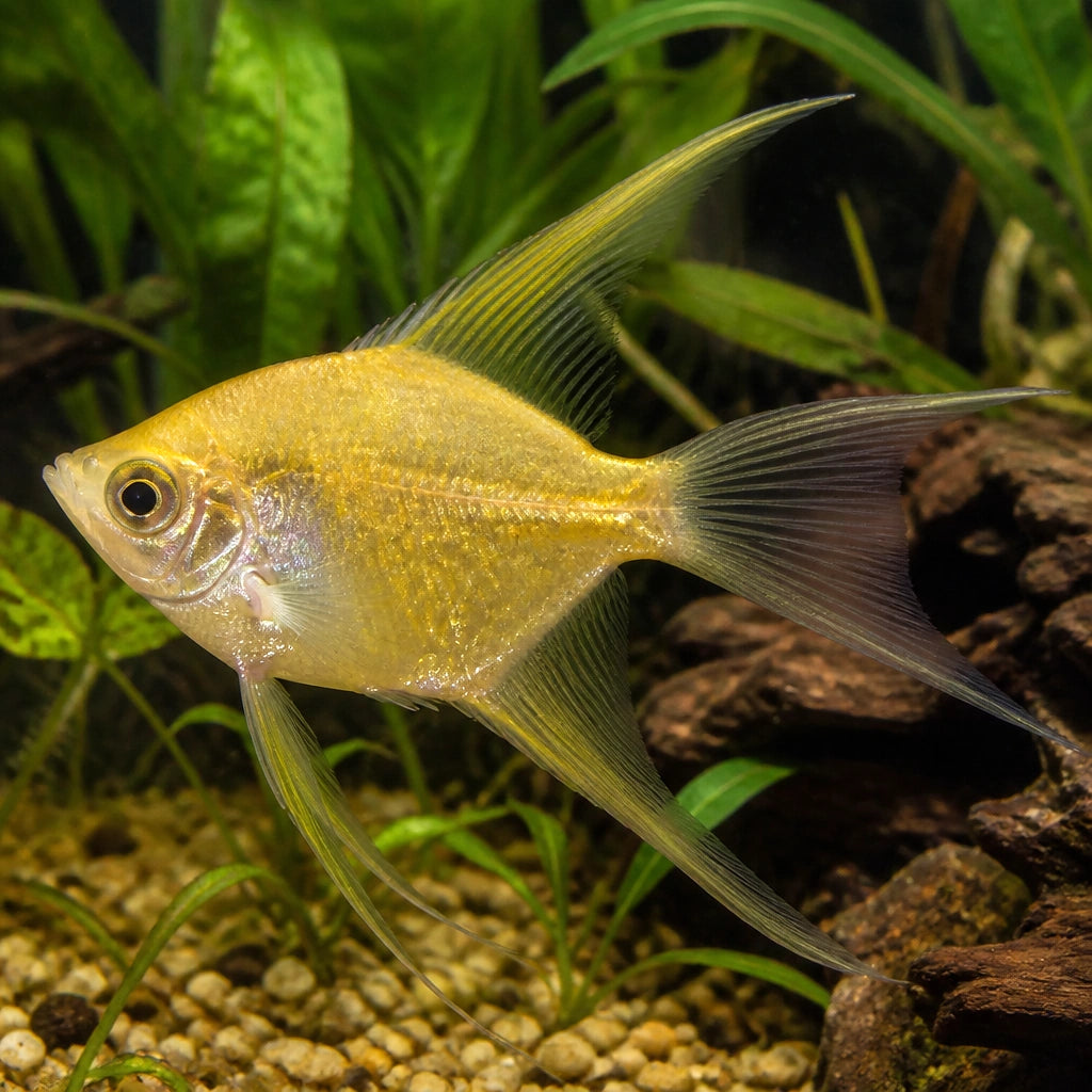 X Gold Widow Tetras - Gymnocorymbus Ternetzi «Gold» - South American Tetras, Stunning Tropical Fish That Thrive in Peaceful Aquariums, Perfect Companions for Your Aquatic Friends — for sale UK — AI natural aquarium view