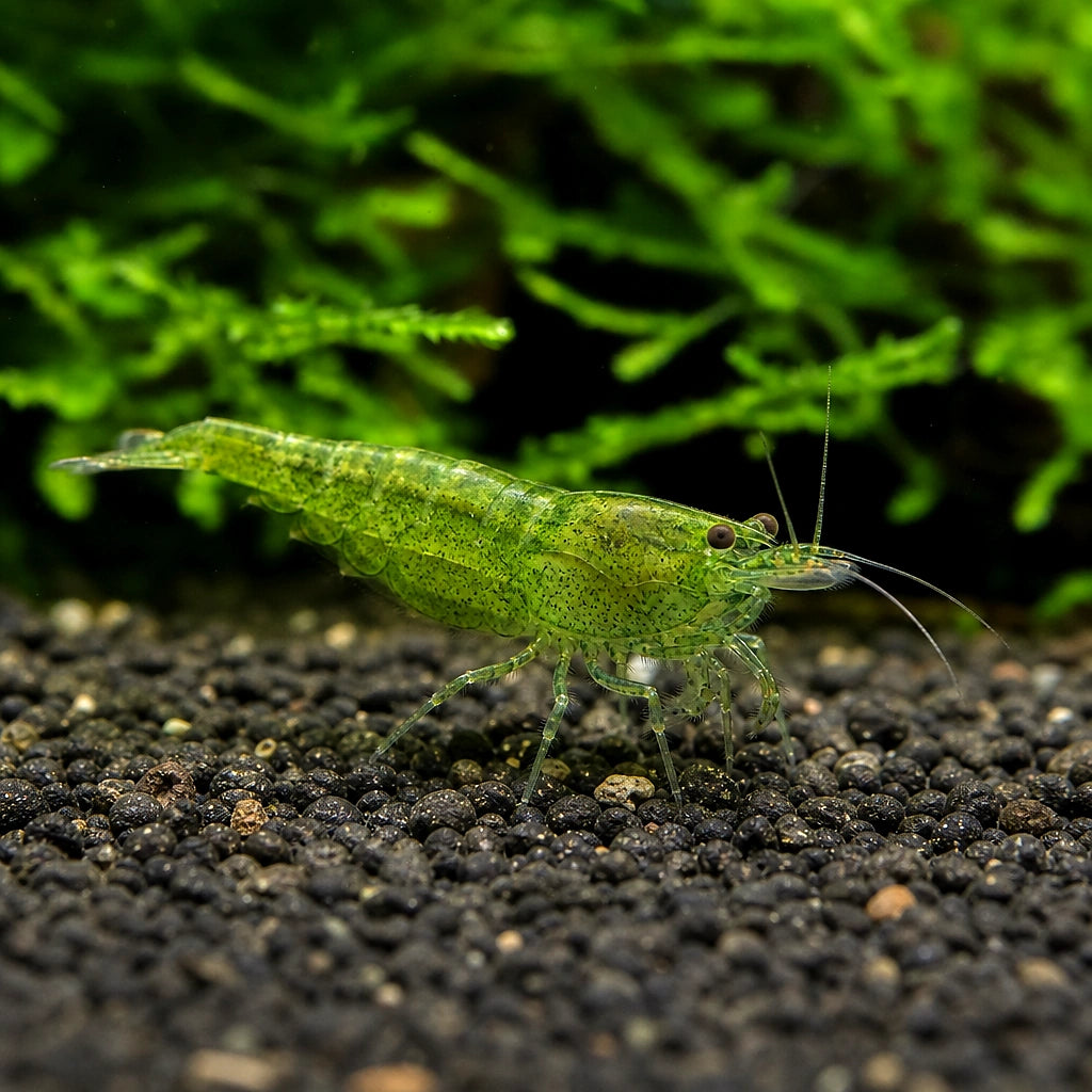 Green Jade Shrimp (Neocaridina davidi) — AI natural aquarium view