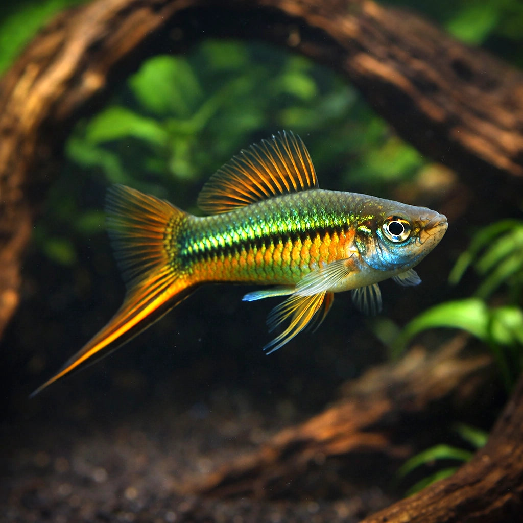 Green Swordtails — Swordtails for sale UK — AI hero driftwood view