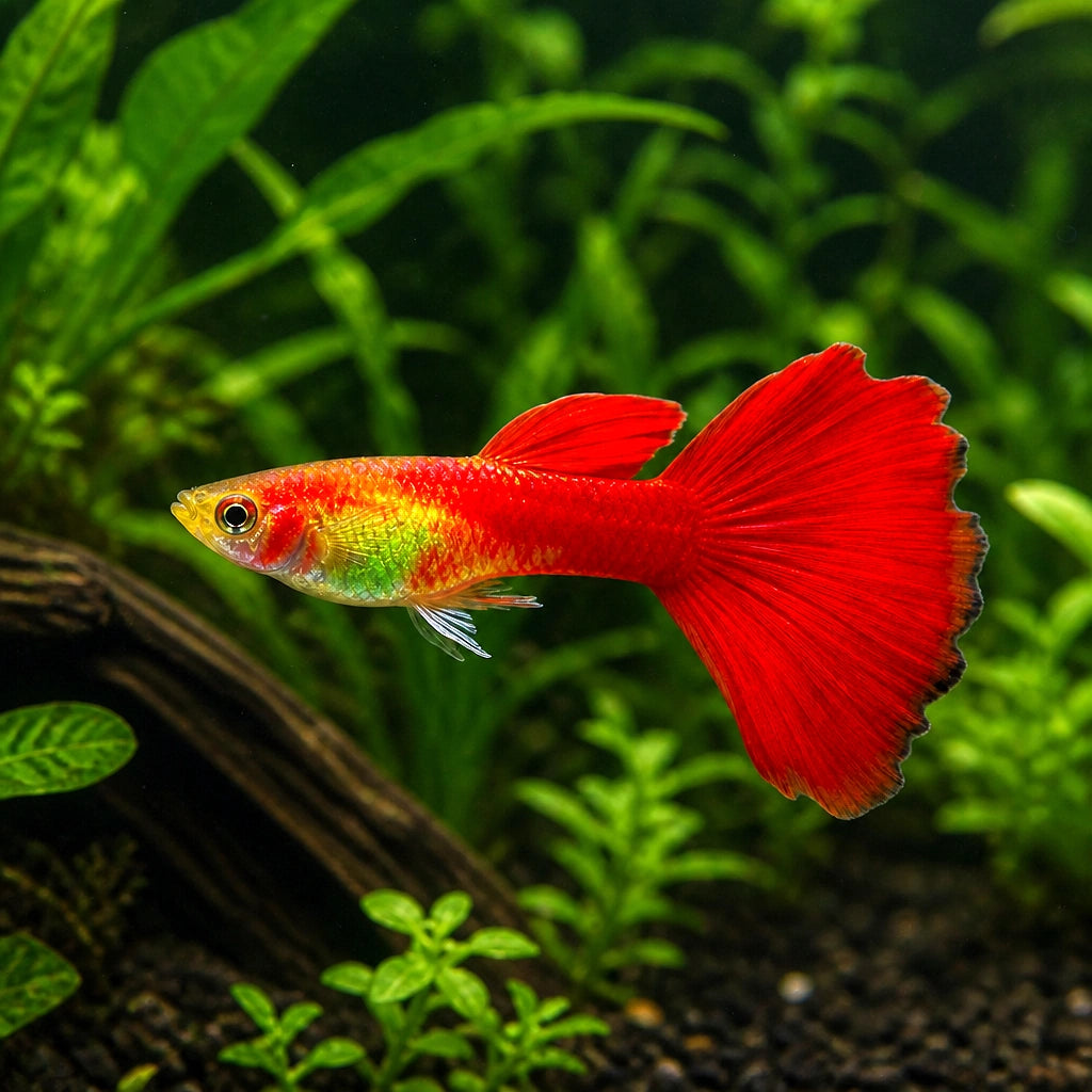 Guppy male red — tropical fish for sale UK — AI natural aquarium view